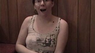 Nerd girlfriend talks sex and fingers upskirt in stairwell porn video
